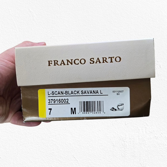 Franco Sarto Black Vegan Leather Strappy Open Toe Wedge Heel Sandals Size 7 - Picture 12 of 15